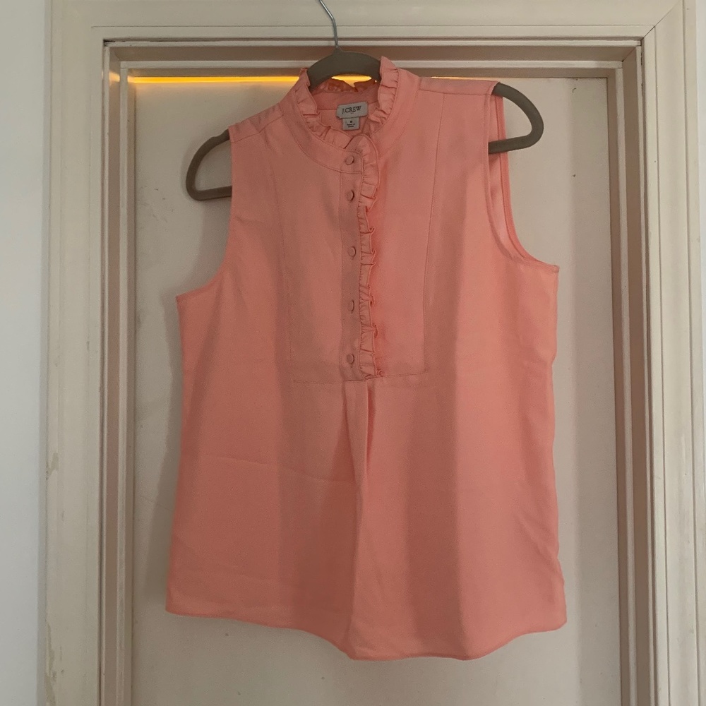 NWT J.Crew Pink Ruffle-Trim Henley Tank Blouse